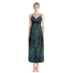 Colorful Geometric Electrical Line Block Grid Zooming Movement Button Up Chiffon Maxi Dress by Mariart