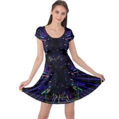 Seamless 3d Animation Digital Futuristic Tunnel Path Color Changing Geometric Electrical Line Zoomin Cap Sleeve Dress by Mariart