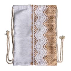 Parchement,lace And Burlap Drawstring Bag (large) by NouveauDesign