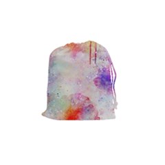 Watercolor Galaxy Purple Pattern Drawstring Pouches (small)  by paulaoliveiradesign