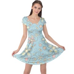 Flower Blue Butterfly Bird Yellow Floral Sexy Cap Sleeve Dress by Mariart