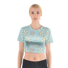 Flower Blue Butterfly Bird Yellow Floral Sexy Cotton Crop Top by Mariart