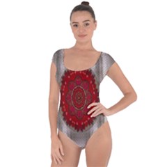 Strawberry  With Waffles And Fantasy Flowers In Harmony Short Sleeve Leotard  by pepitasart