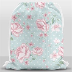 Shabby Chic,pink,roses,polka Dots Drawstring Bag (large) by NouveauDesign