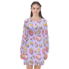 Sweet Pattern Long Sleeve Chiffon Shift Dress  by Valentinaart