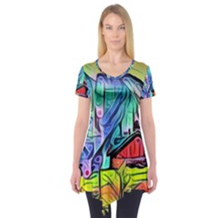 Magic Cube Abstract Art Short Sleeve Tunic  by NouveauDesign