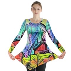 Magic Cube Abstract Art Long Sleeve Tunic  by NouveauDesign