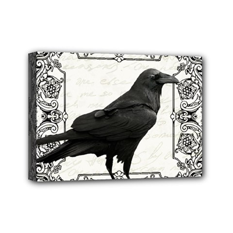 Vintage Halloween Raven Mini Canvas 7  X 5  by Valentinaart