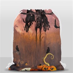 Halloween Design With Scarecrow, Crow And Pumpkin Drawstring Bag (small) by FantasyWorld7