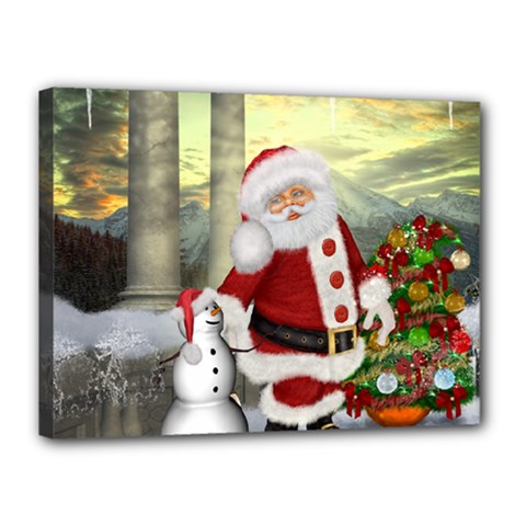 Sanata Claus With Snowman And Christmas Tree Canvas 16  X 12  by FantasyWorld7