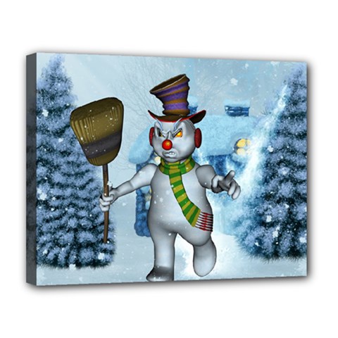 Funny Grimly Snowman In A Winter Landscape Canvas 14  X 11  by FantasyWorld7