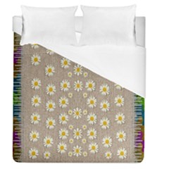 Star Fall Of Fantasy Flowers On Pearl Lace Duvet Cover (queen Size) by pepitasart