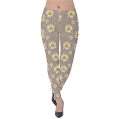 Star Fall Of Fantasy Flowers On Pearl Lace Velvet Leggings by pepitasart