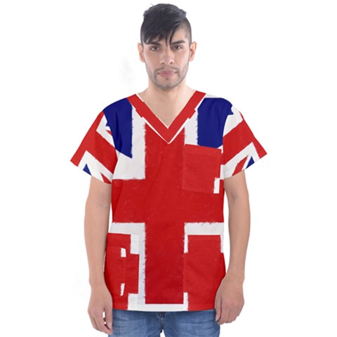 Union Jack Pencil Art Men s V-neck Scrub Top by picsaspassion