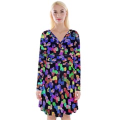 Colorful Paint Strokes On A Black Background                                   Long Sleeve Front Wrap Dress by LalyLauraFLM