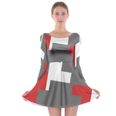 Cross Abstract Shape Line Long Sleeve Skater Dress by Celenk