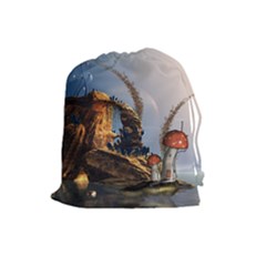 Wonderful Seascape With Mushroom House Drawstring Pouches (large)  by FantasyWorld7