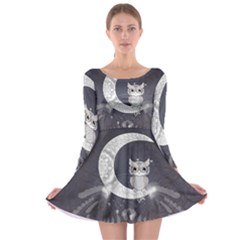 Mandala, Cute Owl On The Moon Long Sleeve Skater Dress by FantasyWorld7