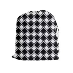 Black White Square Diagonal Pattern Seamless Drawstring Pouches (extra Large) by Celenk