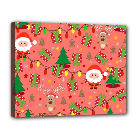 Santa And Rudolph Pattern Canvas 14  X 11  by Valentinaart