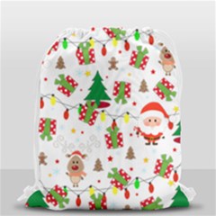 Santa And Rudolph Pattern Drawstring Bag (small) by Valentinaart