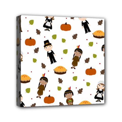 Pilgrims And Indians Pattern - Thanksgiving Mini Canvas 6  X 6  by Valentinaart