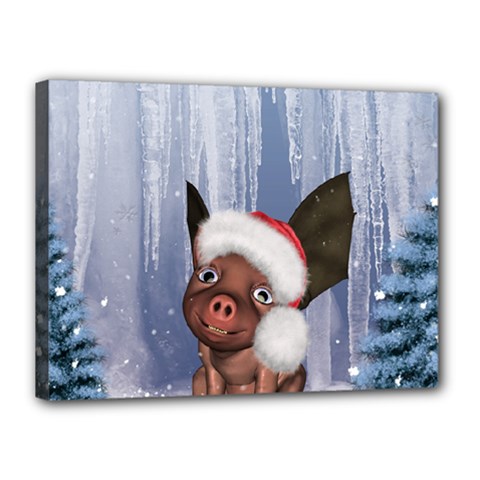 Christmas, Cute Little Piglet With Christmas Hat Canvas 16  X 12  by FantasyWorld7