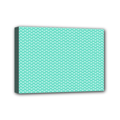Tiffany Aqua Blue With White Lipstick Kisses Mini Canvas 7  X 5  by PodArtist