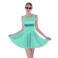 White Polkadot Hearts On Tiffany Aqua Blue  Skater Dress by PodArtist