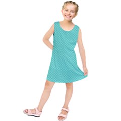 White Polkadot Hearts On Tiffany Aqua Blue  Kids  Tunic Dress by PodArtist
