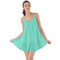 White Polkadot Hearts On Tiffany Aqua Blue  Love The Sun Cover Up by PodArtist