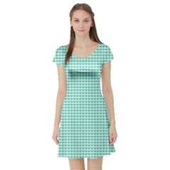 Tiffany Aqua Blue Candy Hearts On White Short Sleeve Skater Dress by PodArtist