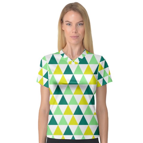 Pattern V-neck Sport Mesh Tee by gasi