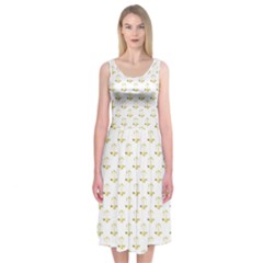 Gold Scales Of Justice On White Repeat Pattern All Over Print Midi Sleeveless Dress by PodArtist