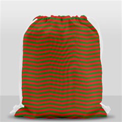 Christmas Red And Green Chevron Zig Zag Stripes Drawstring Bag (small) by PodArtist