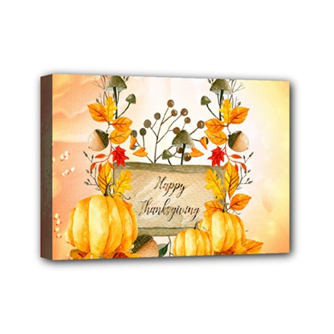 Happy Thanksgiving With Pumpkin Mini Canvas 7  X 5  by FantasyWorld7