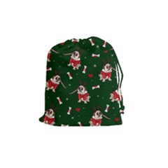 Pug Xmas Pattern Drawstring Pouches (medium)  by Valentinaart