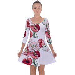 Flowers Poppies Poppy Vintage Quarter Sleeve Skater Dress by Celenk