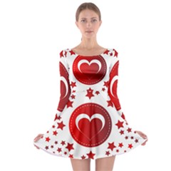 Monogram Heart Pattern Love Red Long Sleeve Skater Dress by Celenk