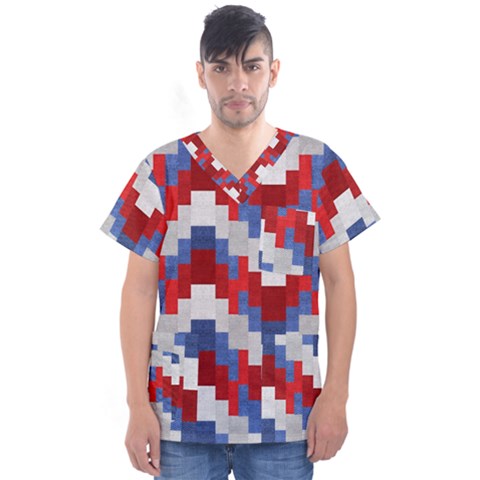 Texture Textile Surface Fabric Men s V-neck Scrub Top by Celenk