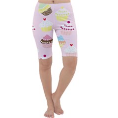 Cupcakes Wallpaper Paper Background Cropped Leggings  by Celenk