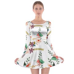 Floral Backdrop Pattern Flower Long Sleeve Skater Dress by Celenk