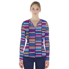 Color Grid 01 V-neck Long Sleeve Top by jumpercat