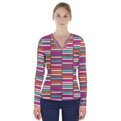 Color Grid 02 V-neck Long Sleeve Top by jumpercat