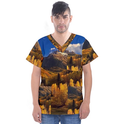 Colorado Fall Autumn Colorful Men s V-neck Scrub Top by BangZart