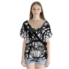 Neurons Brain Cells Brain Structure V-neck Flutter Sleeve Top by BangZart