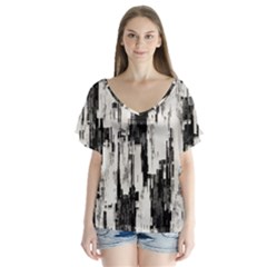 Pattern Structure Background Dirty V-neck Flutter Sleeve Top by BangZart