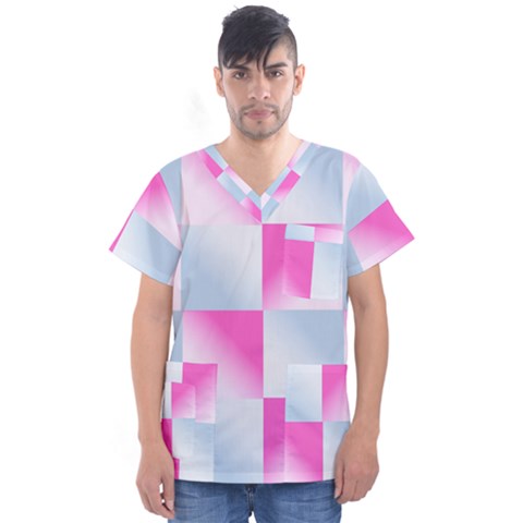 Gradient Blue Pink Geometric Men s V-neck Scrub Top by BangZart