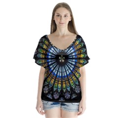 Rose Window Strasbourg Cathedral V-neck Flutter Sleeve Top by BangZart