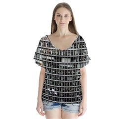 Skyscraper Glass Facade Offices V-neck Flutter Sleeve Top by BangZart